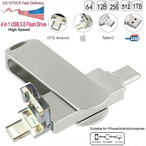 4in1 USB Flash Drive PC for iPhone Android Memory Backup u Drive OTG Stick