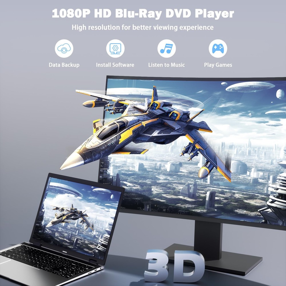 Wbacon External Blu Ray Drive, BD Player with Read/Write Capability Black