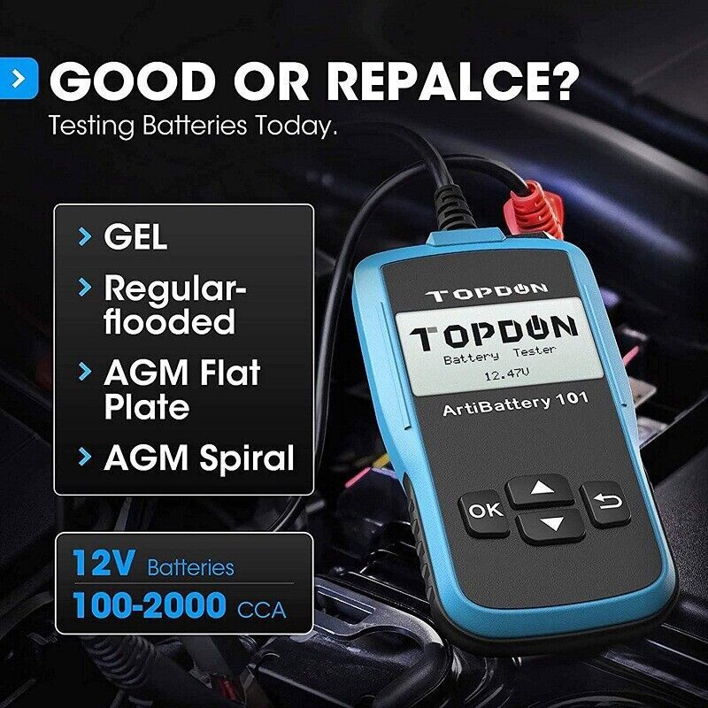 TOPDON AB101 Car Battery Tester 12V Load Analyzer Alternator Cranking Charging