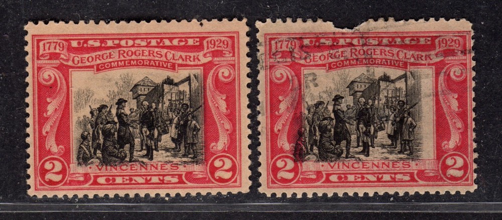 Perfectly Flawed US 1929 EFO 2c SN 651 Used Error - Dramatic Vignette Shift Left