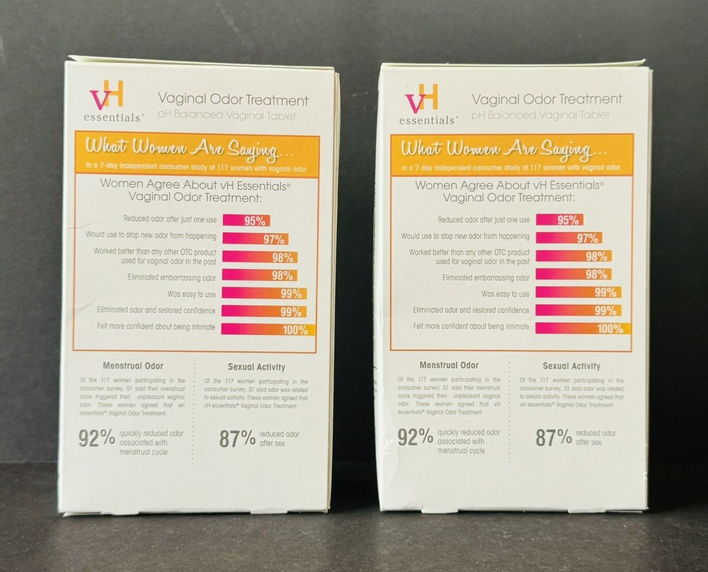 (2 Pack) vH Essentials Vaginal Odor Treatment pH balanced, 6 Tablets ea.