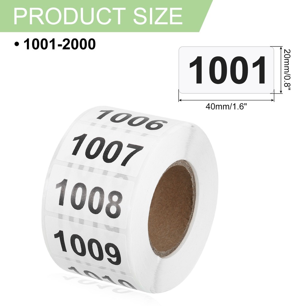 Consecutive Number Stickers, 1001-2000 Inventory Label Numbers, White