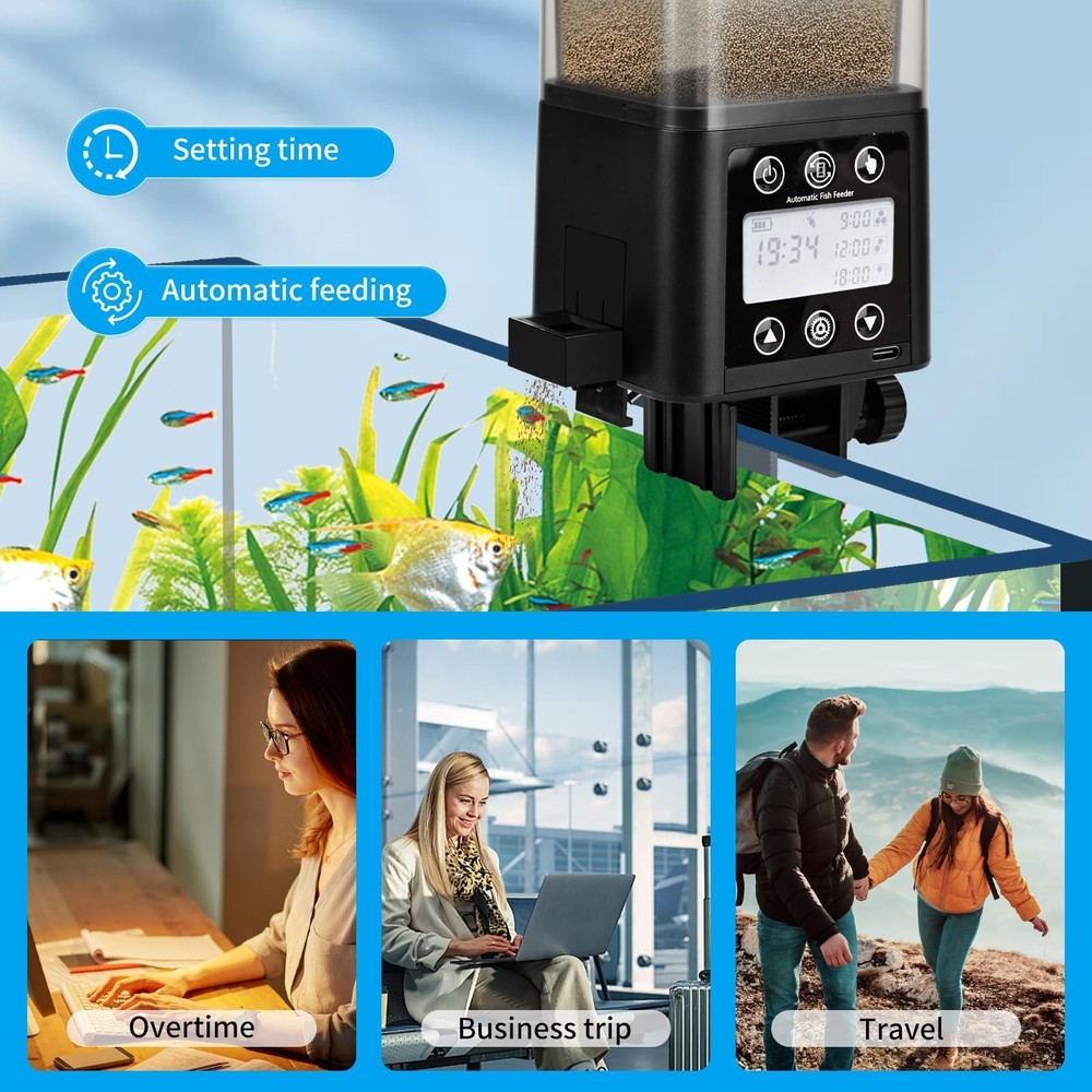 Podazz Automatic Fish Feeder for Aquarium with Timer, LCD Display 320ML Large...