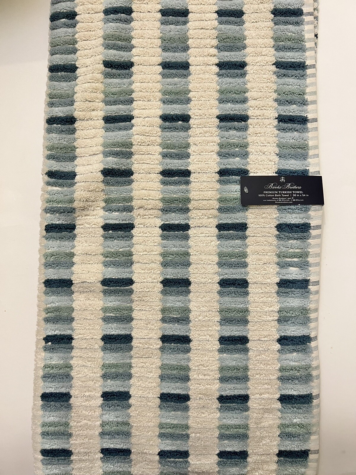 Brooks Brothers 2 Bath 2 Hand Premium Turkish Towel Set Tiles Ocean Blues Ecru