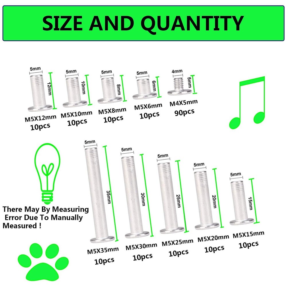 Chicago Binding Screws Posts Assorted Kit,Hincell 90Sets 9 Sizes 304 Stainles...