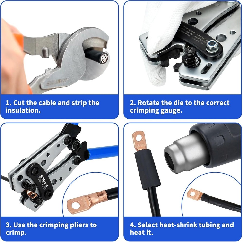 Battery Cable Lug Crimping Tool Kit with Cable Cutter 60pcs Ring Terminals 60pcs