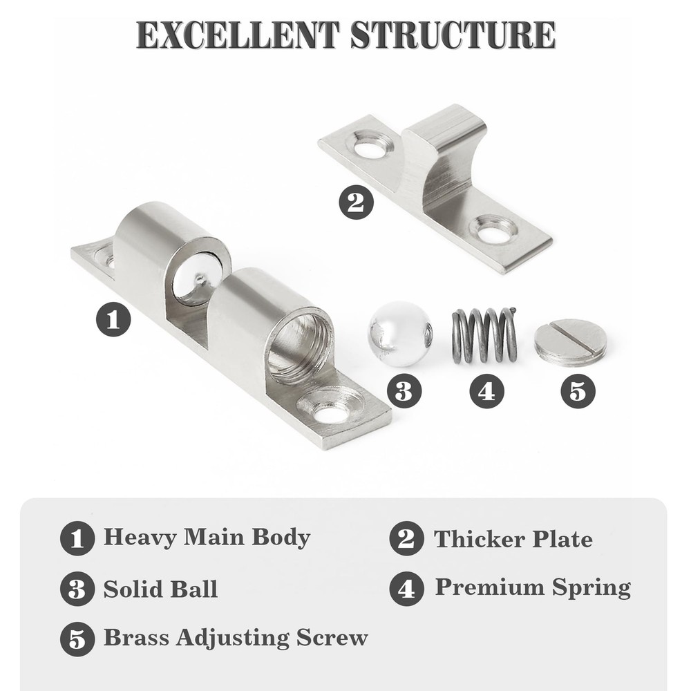 4 Pack 67mm Double Roller Catch Cabinet Latches Adjustable Brass Door Latch