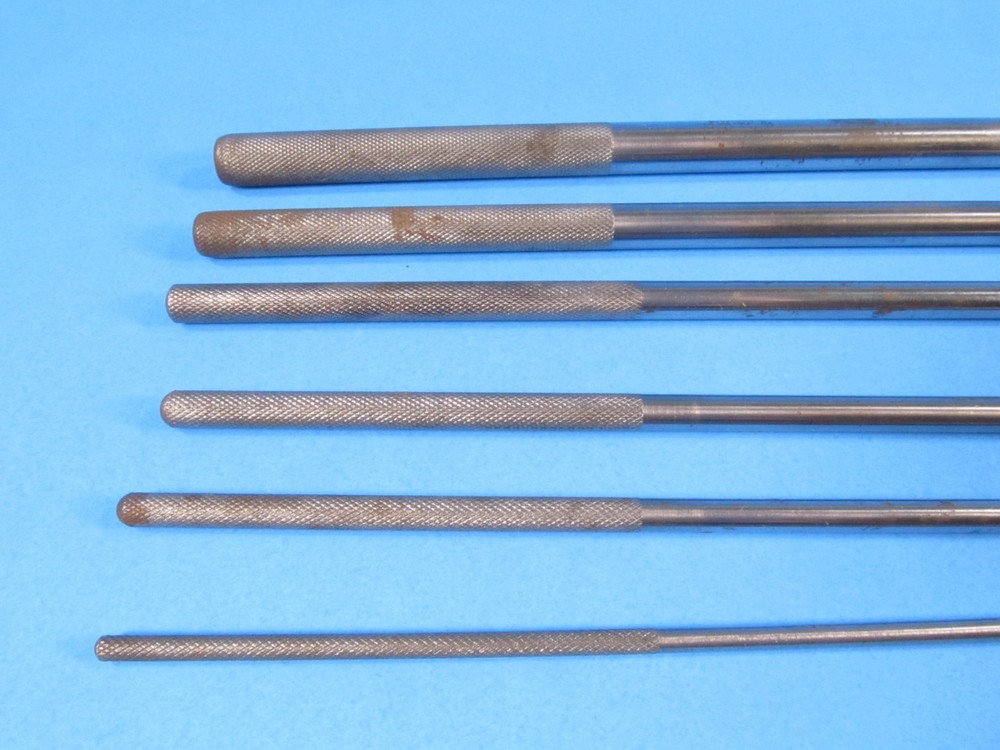 uncommon set 6 drill rod style wood gouges or carving tools w/ knurled handles