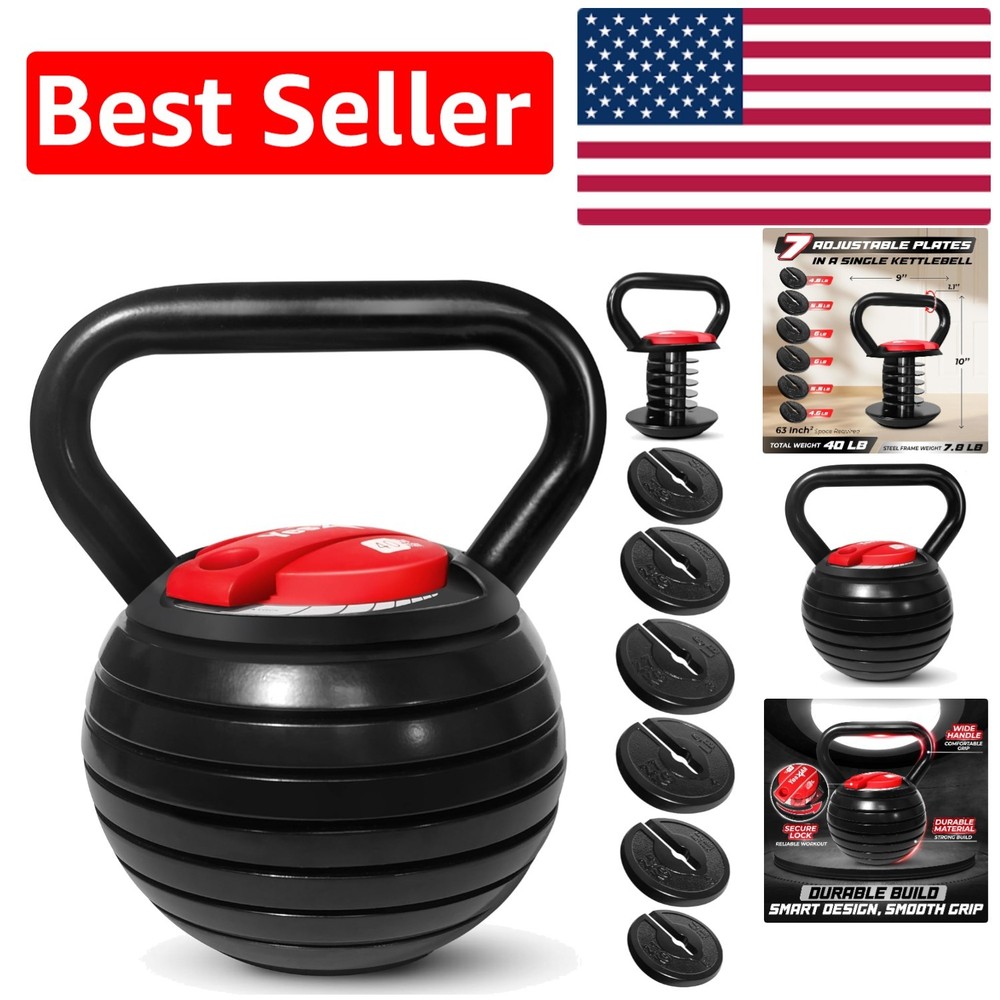 Space-Saving 40 LB Adjustable Kettlebell Set - Ideal for Home Strength Training
