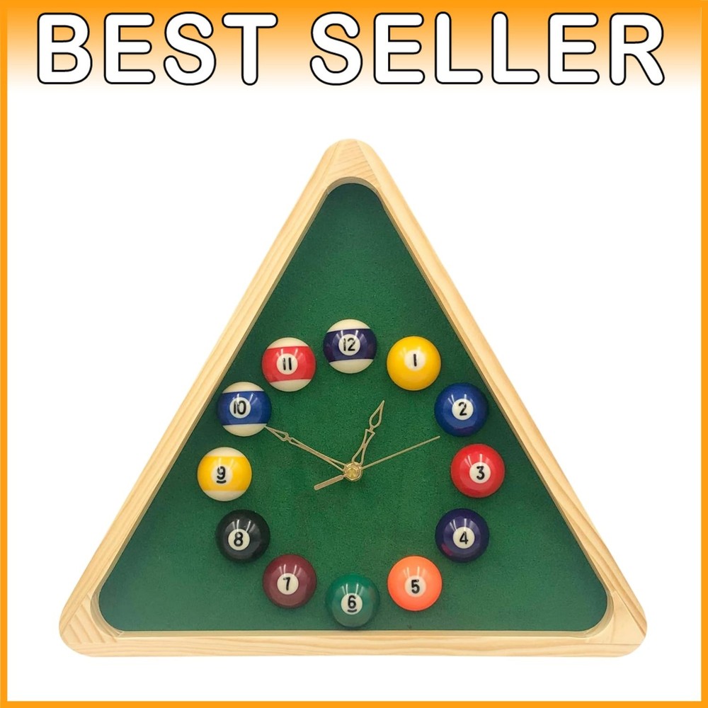 Triangle Billiards Clock - Solid Wood Frame, Silent Movement