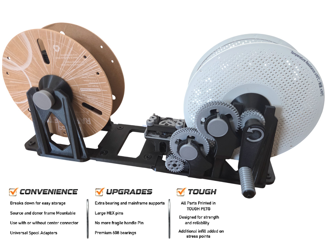 UPGRADED Universal 3D Filament Re-spooler/Transfer - Pre-assembled - Bambu Lab