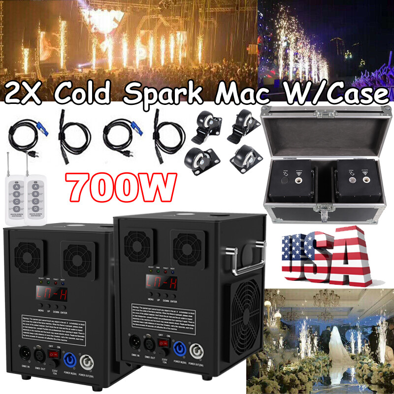 2x 700W Cold Spark Machine w/ Case DMX Wireless Remote Control Firework Machine
