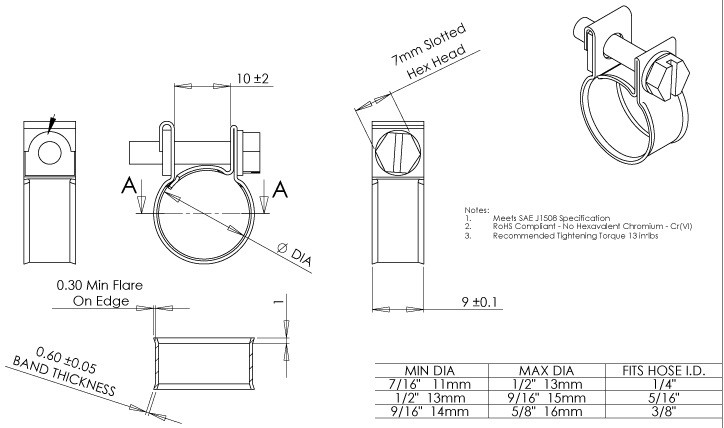 (10) Fuel Injector Hose Clamp 3/8" injection clamp (9/16" to 5/8") Free Shipping