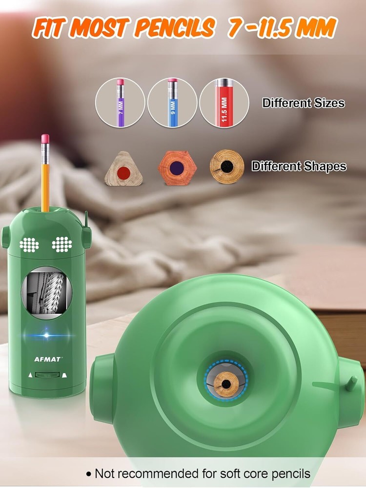 AFMAT Electric Pencil Sharpener Fully Automatic, Robot Green