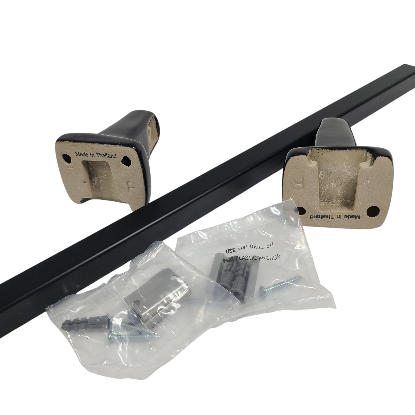 Vintage Black Ceramic Towel Bar Rod Rack Post Holders Bracket Screw in Drywall