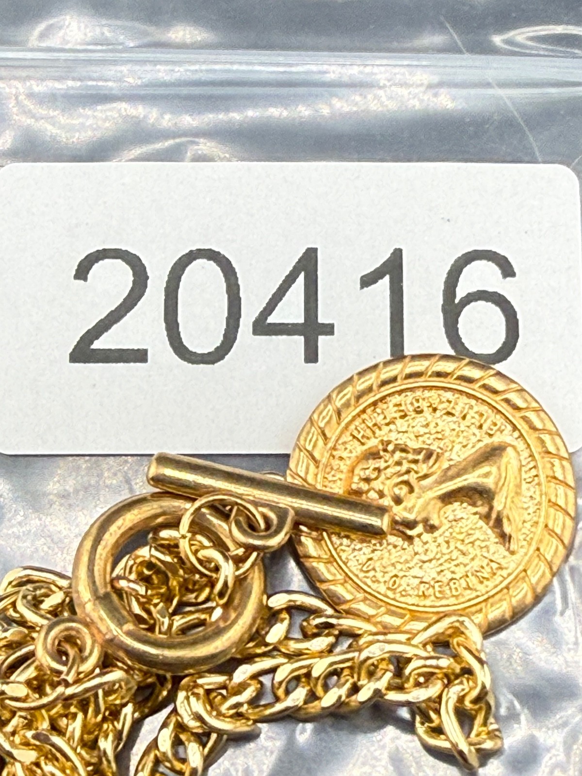 Vintage Elizabeth Imitation Coin Necklace Gold Tone 18”