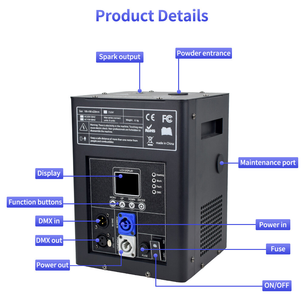 2PCS Cold Spark Machine 750W Stage Effect DMX Firework DJ Event Party Wedding