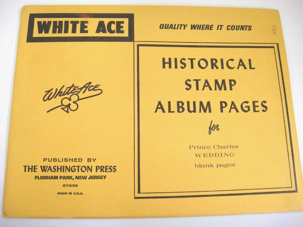 White Ace Royal Wedding Prince Charles Diana 10 Illustrated Border Pages NOS