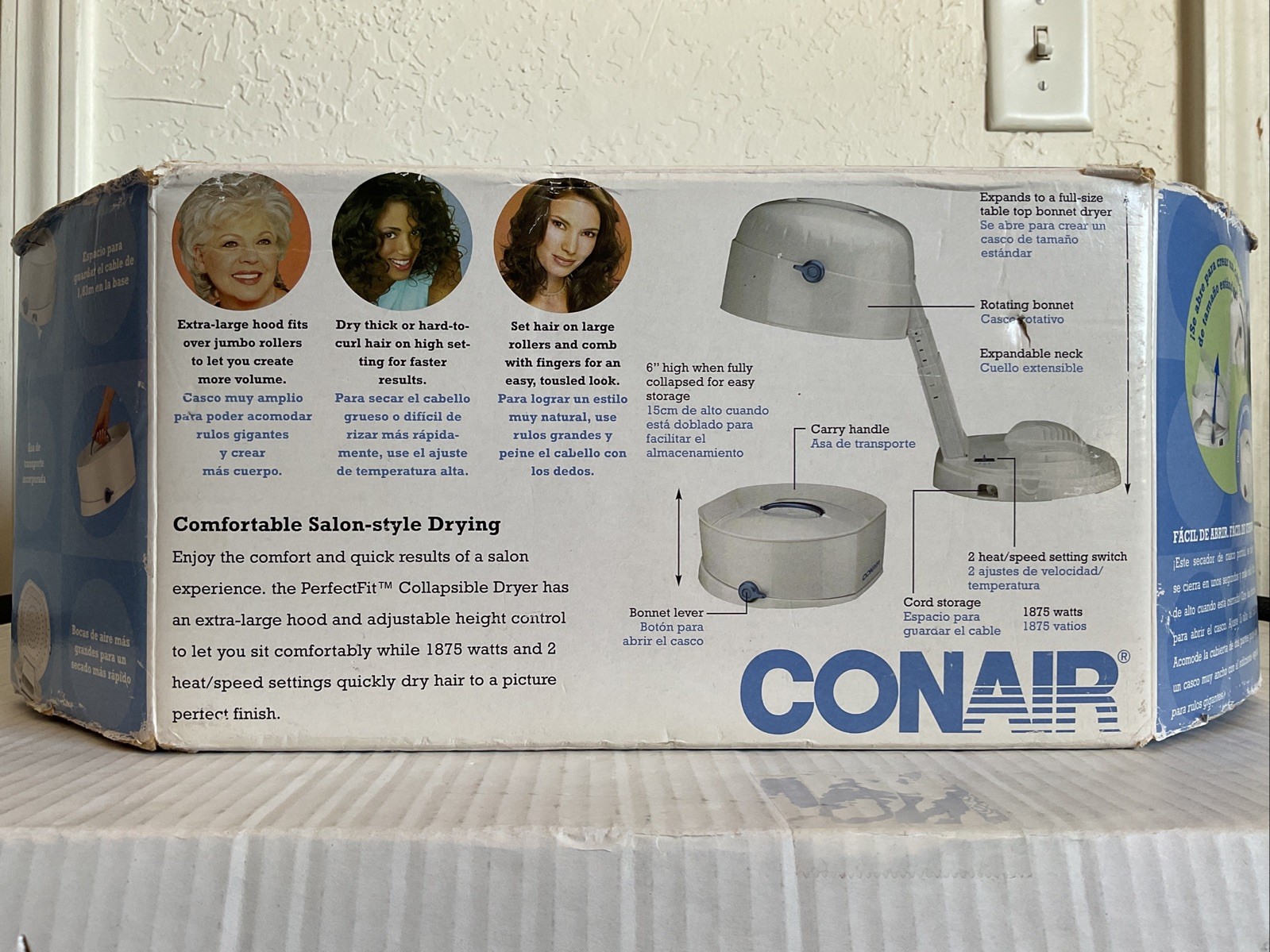 Conair Bonnet Hair Dryer Collapsible Adjustable Portable Perfect Fit NEW NOS