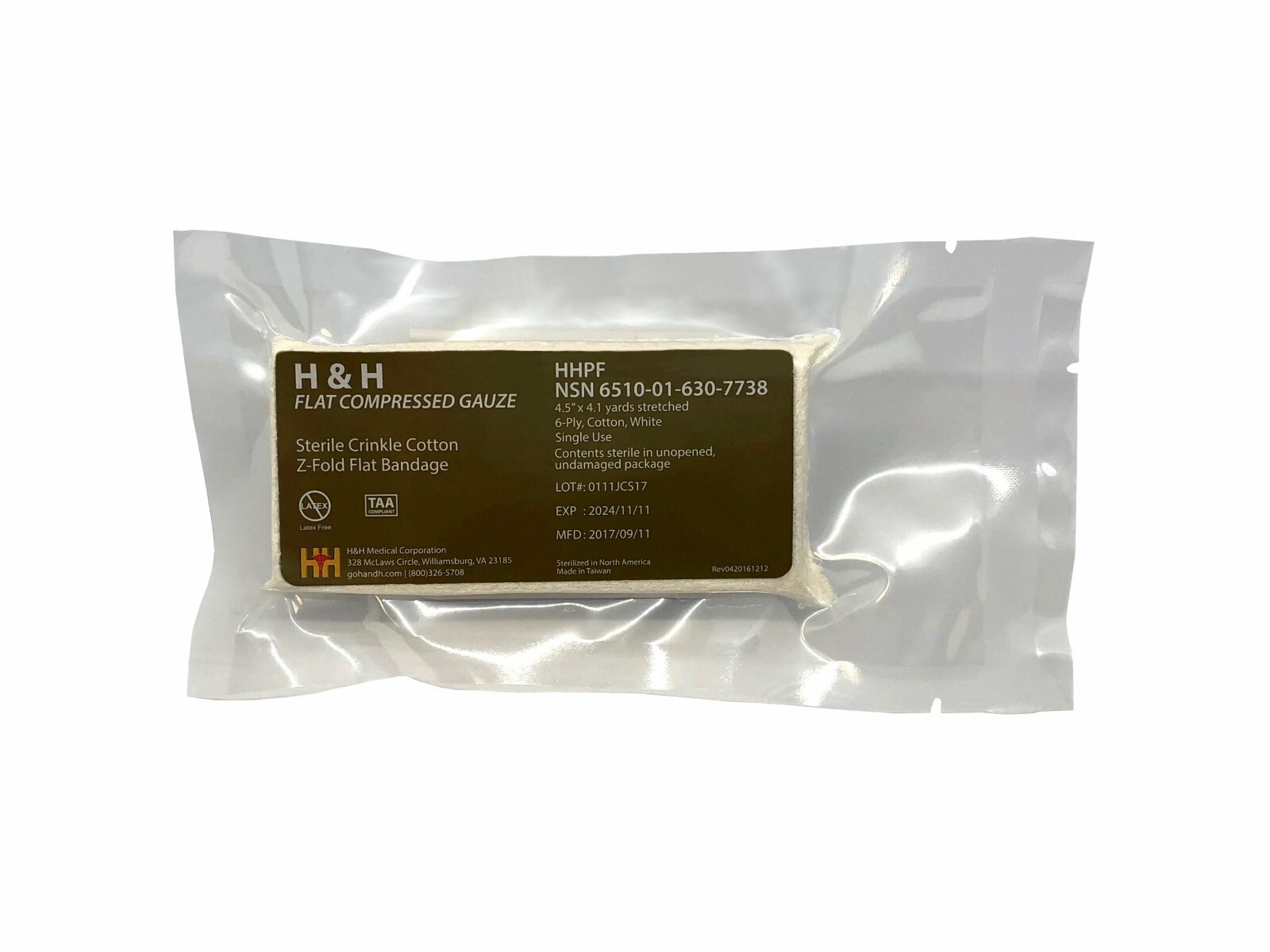 Lot of 3  H&H Flat Compressed Gauze 4.5" X 4.1 Exp 2028 IFAK TCCC SWAT Prepper