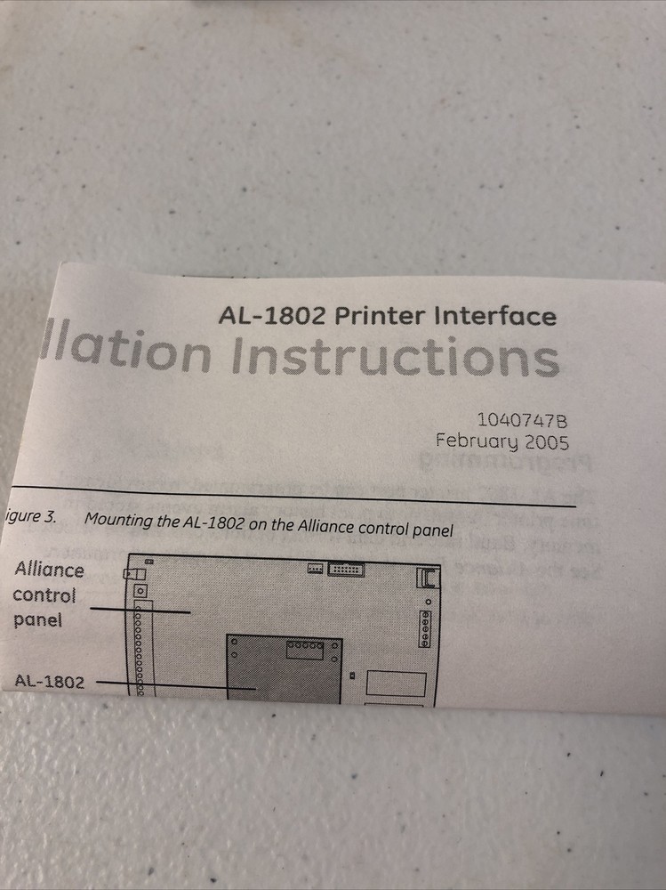 GE Interlogix Alliance AL-1802 Printer Interface