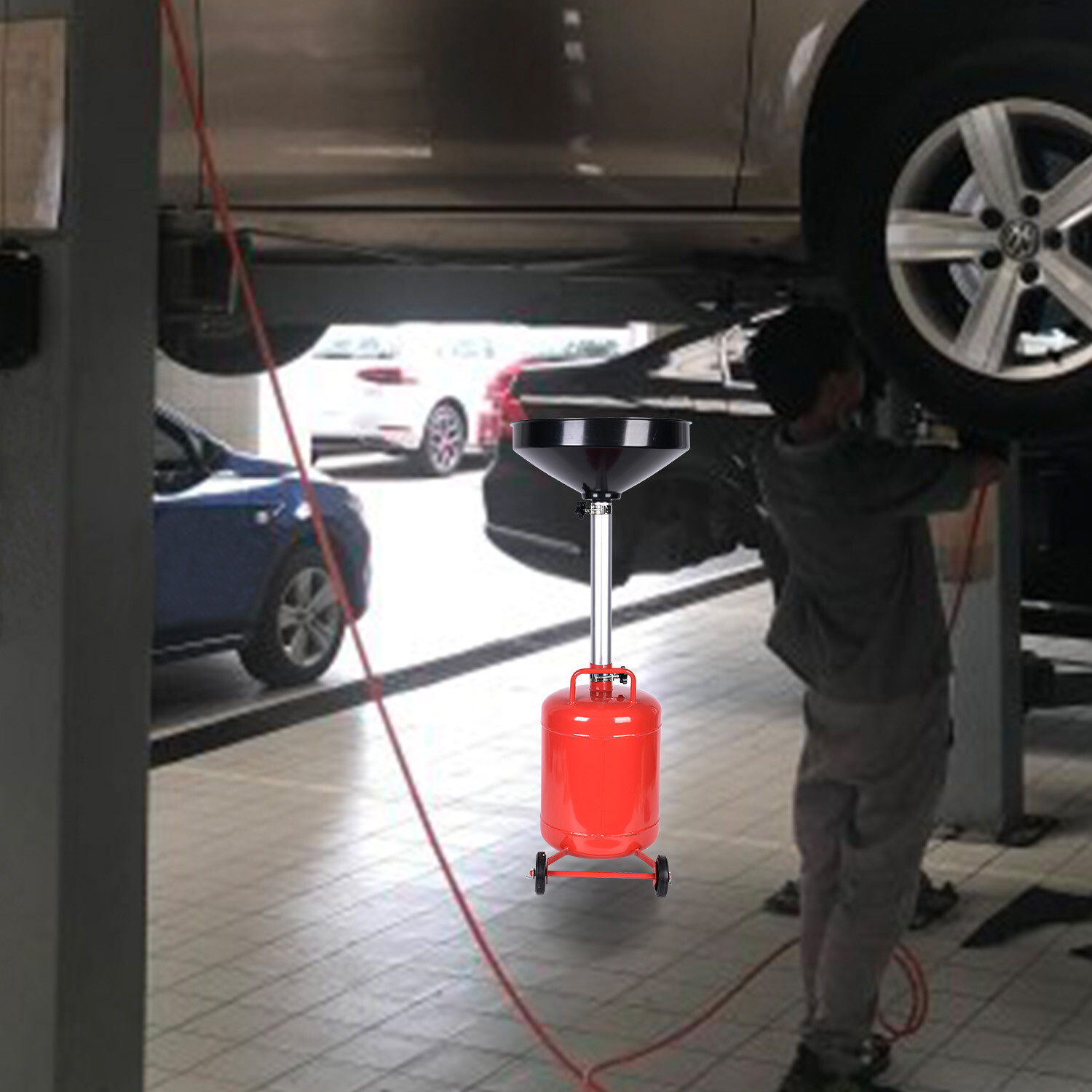 5Gallon Telescopic funnel Dolly Waste Oil Drain Pan Portable Adjustable Height