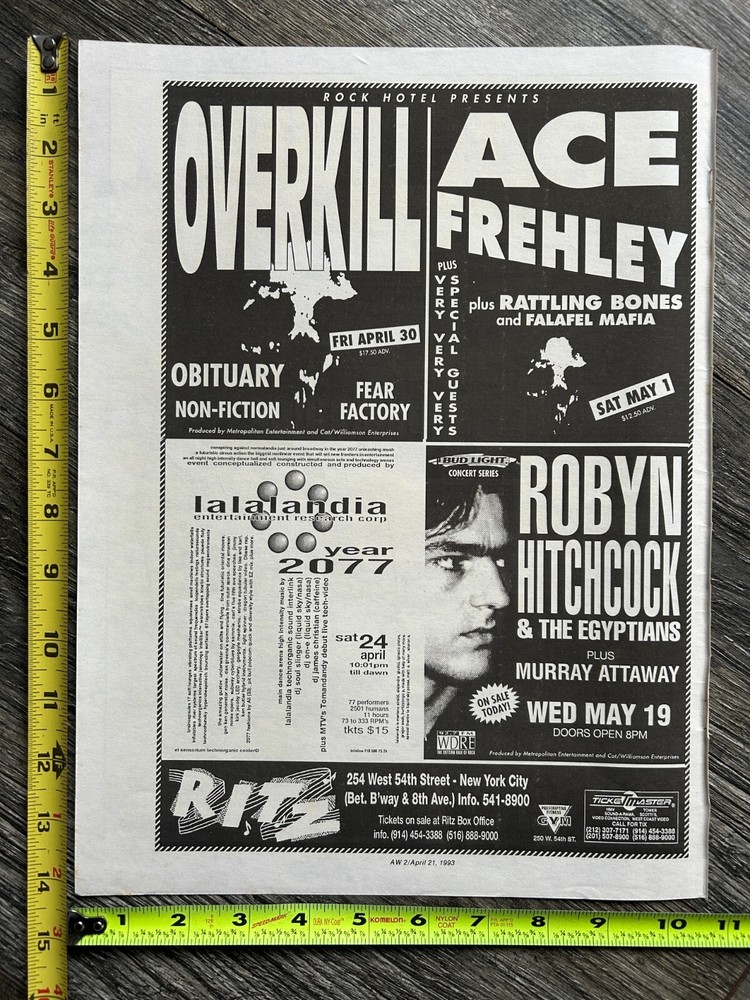 KISS Concert Ad Advert ACE FREHLEY Tour May 1 1993 The Ritz NYC Vintage Kiss B