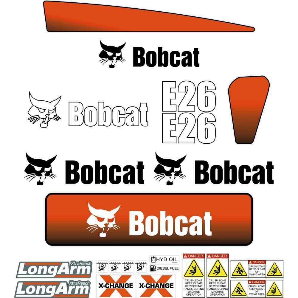 Bobcat E26 Later Model Decal Sticker Kit, Repro Decals, UV Laminated!