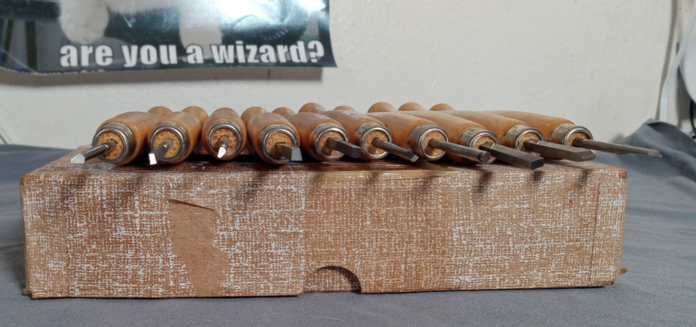 Vintage Microlux Ten Piece Wood Carving Tool Chisel Set