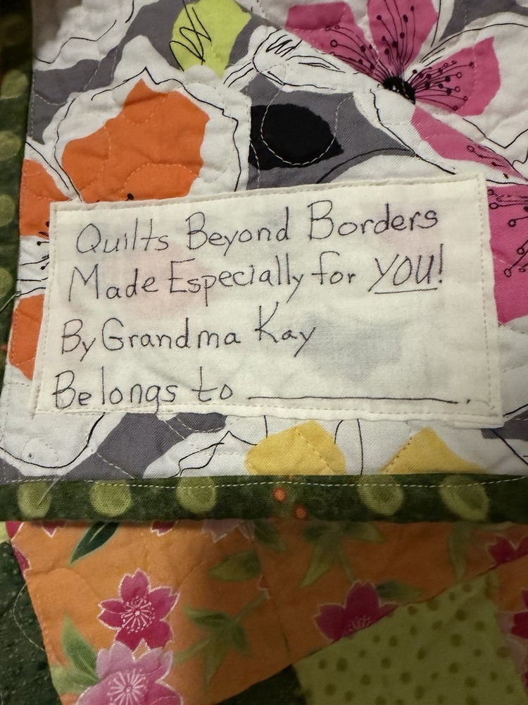 Patchwork Quilt Throw Blanket Handmade Signed Reversible Zigzag Floral 55”x39”