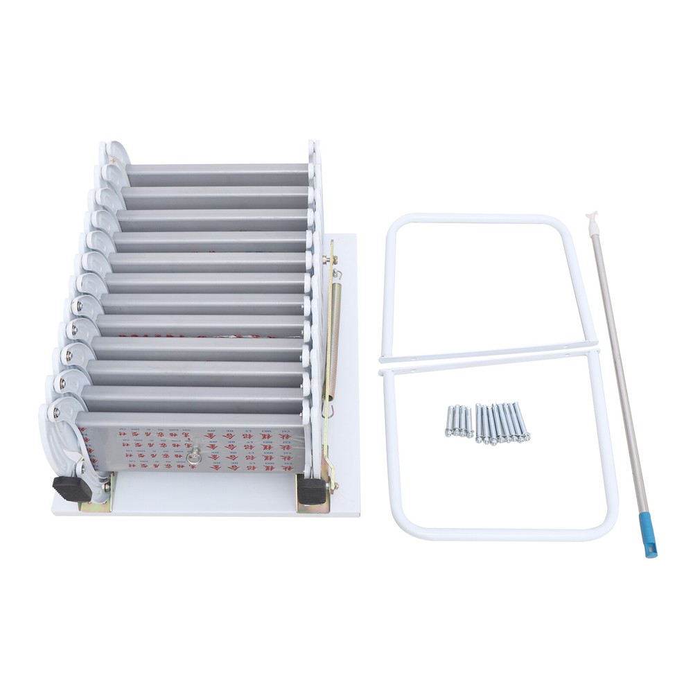 12 Step Wall Mounted Telescoping Loft Ladder Pull Down Folding Attic Stairs