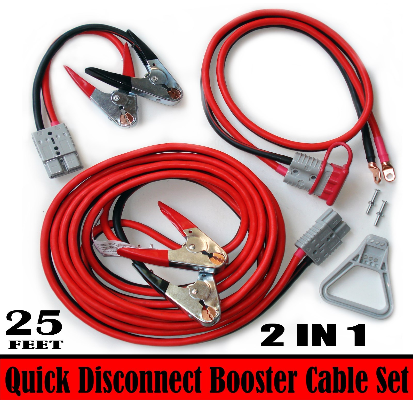 3 PCS- 1 GAUGE 25 FT QUICK DISCONNECT JUMPER-BOOSTER CABLE SET,TOW-SERVICE TRUCK