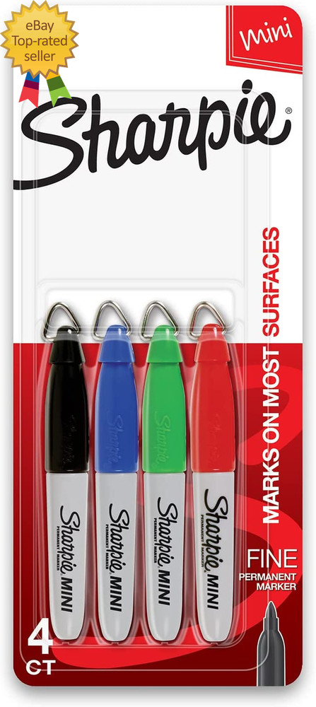 Mini Permanent Markers, Fine Point, Assorted Colors, 4 Count