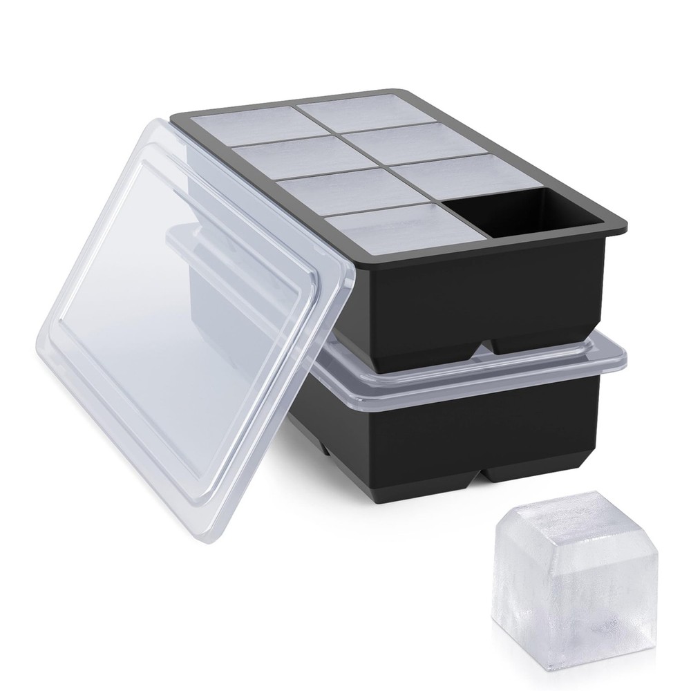 2 Pack Large Ice Cube Tray Silicone Whiskey Ice Molds Easy Release Stackable