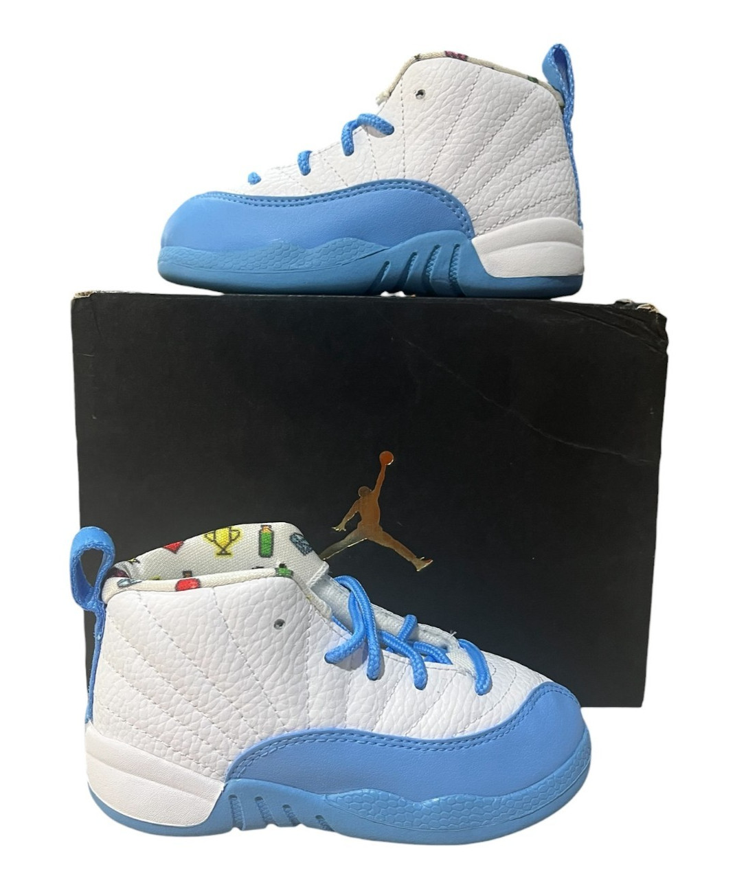 Jordan Retro 12 White/University Blue Emoji Infant/Toddler Size 8 DQ4367-114 New