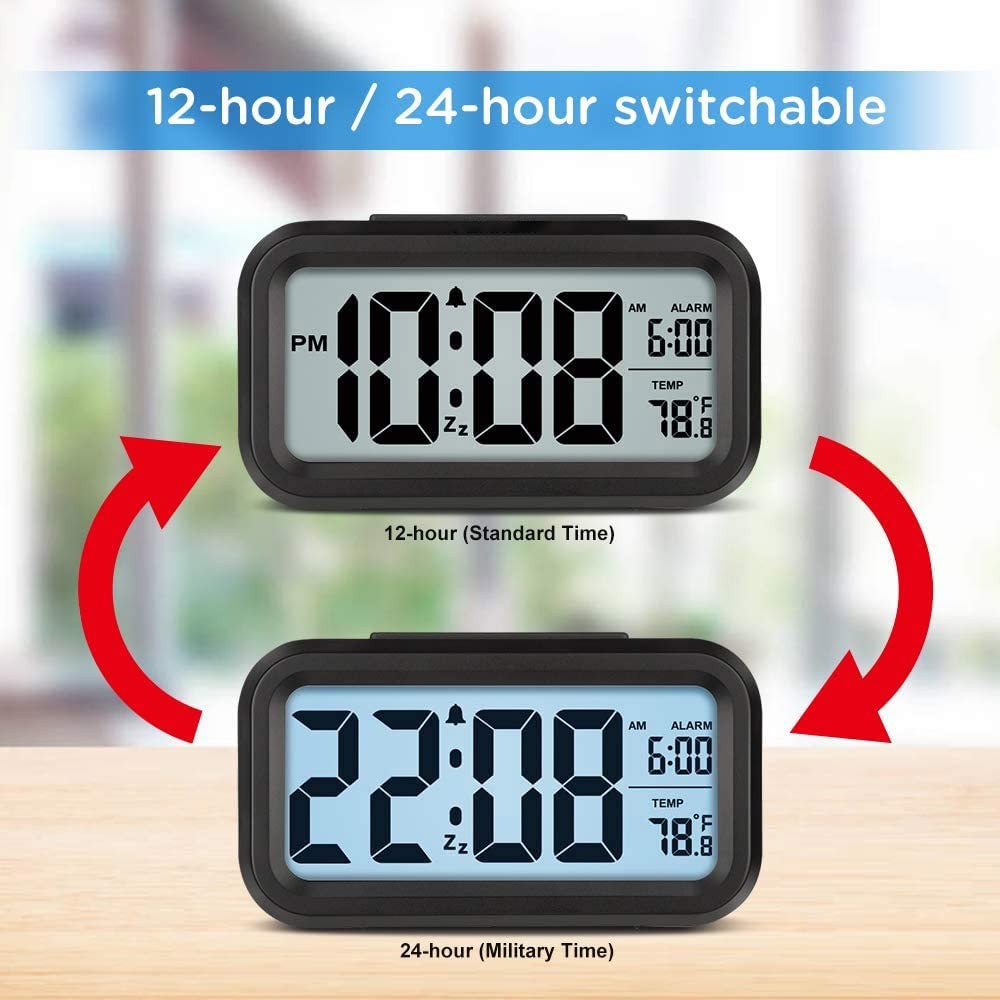 Digital Alarm Clock with Temperature Night Light Large LED Display