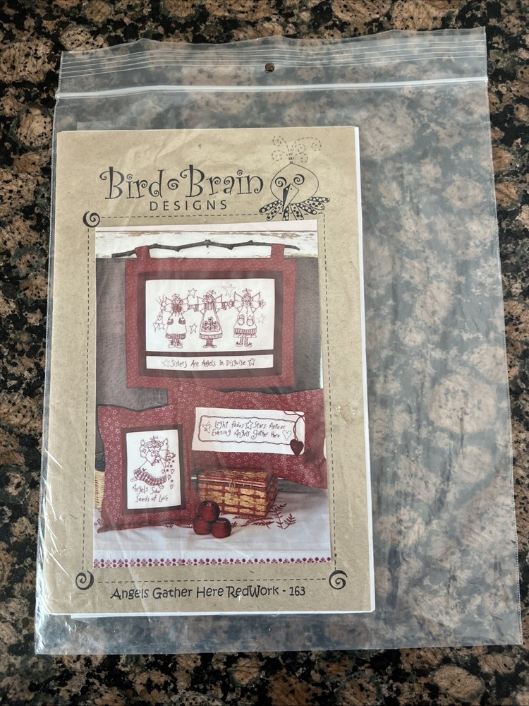 "Angels Gather Here" Redwork Pattern from Bird Brain Designs #163