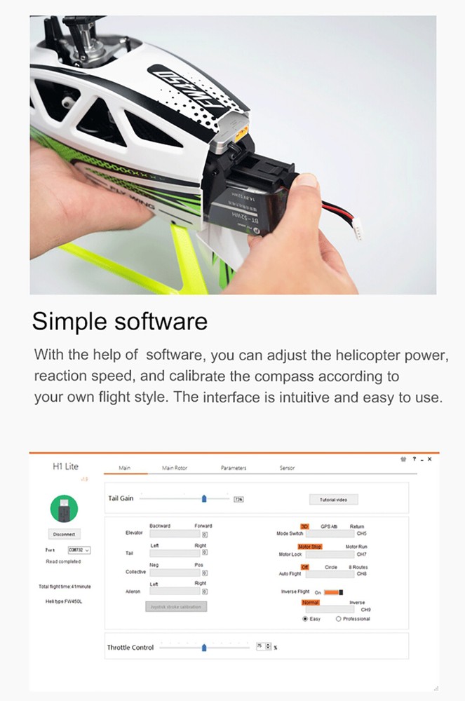 Fly Wing FW450L V3 6CH 3D GPS Automatic Return Hovering Helicopter RTF US Plug
