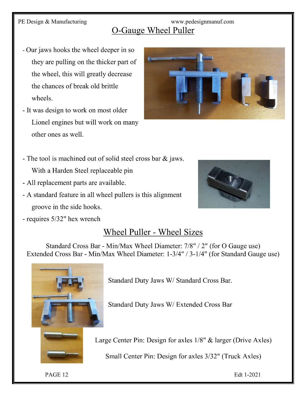 PE Design - STD & O gauge Wheel Puller w/ Standard & Special Duty Jaws Comb