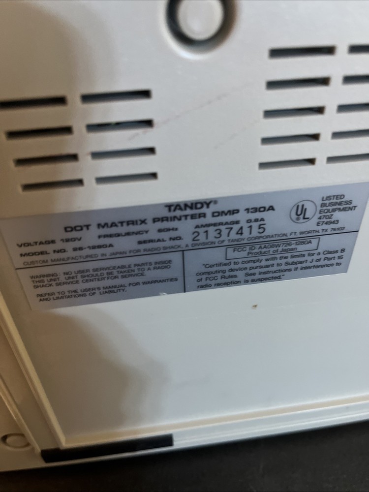 Vintage Tandy DMP 130A Matrix Computer Printer Model 26-1280A Powers On Alert
