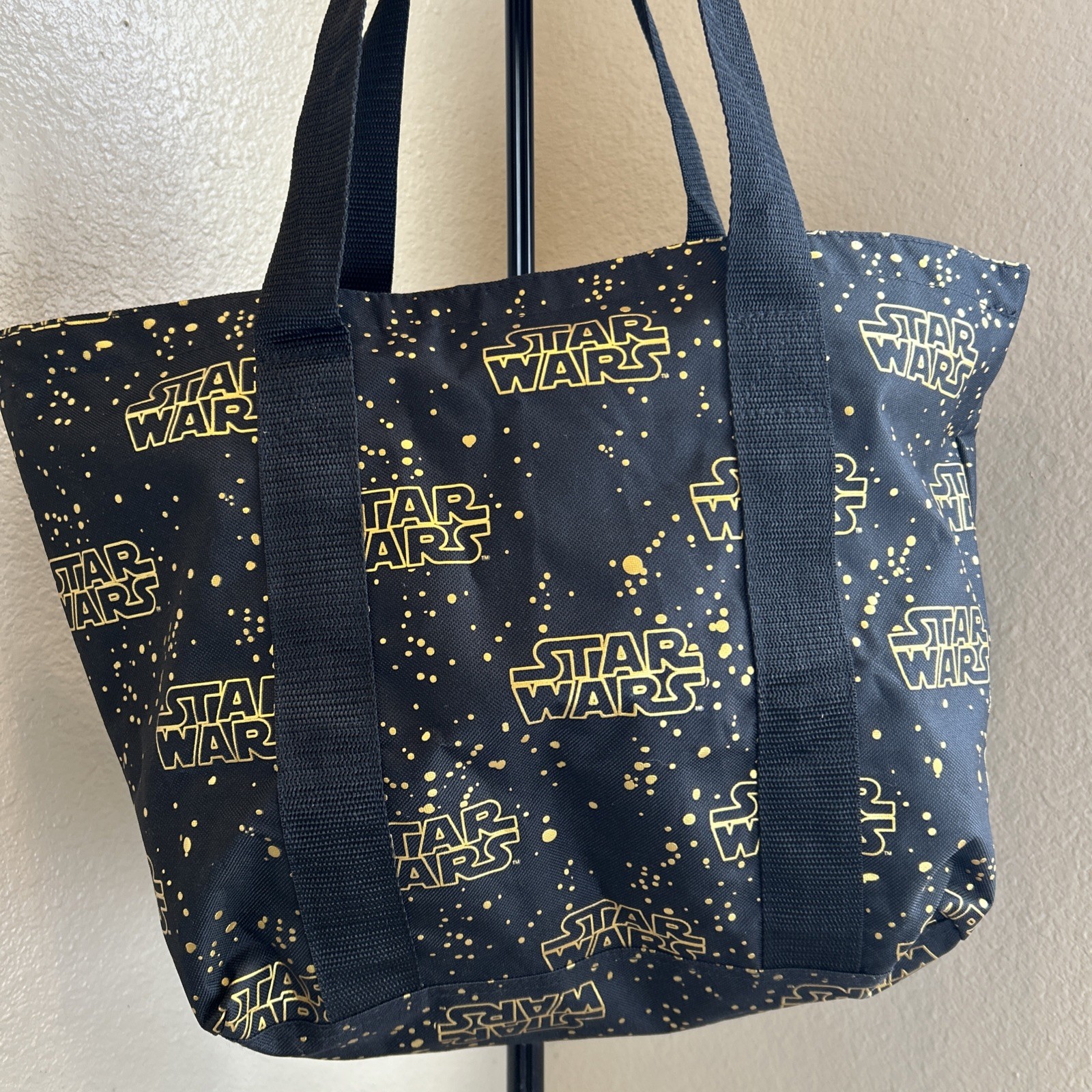 Star Wars Tote Handbag Zippered Lightweight Black and Gold Disney NEW with Tags