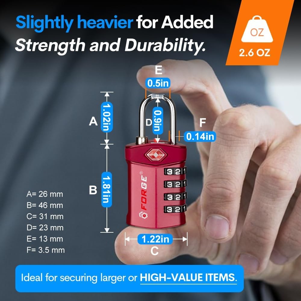 Forge 4-Digit Combination Lock, TSA 4 Pack 4 colors, Multicolor 4 Locks