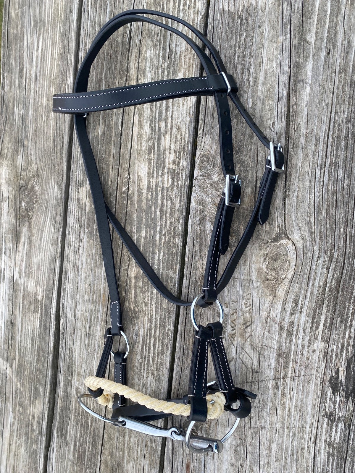 Black leather Western horse training half breed side pull Amish made USA