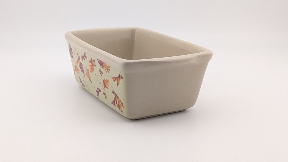 Vintage Natucket Mini Loaf Pan Ceramic Autumn Leaves Pattern Bread Baking Fall