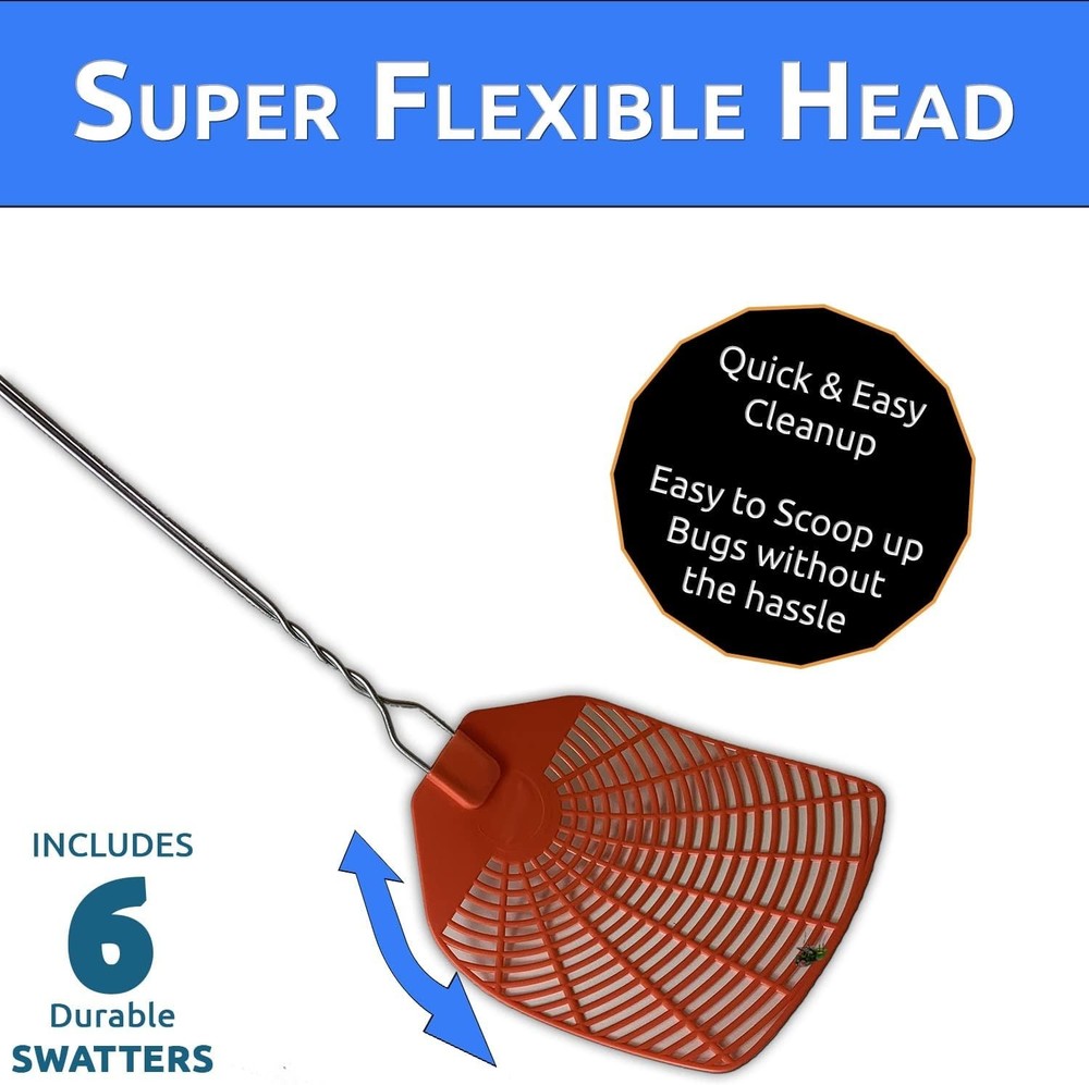 6-Pack 16-Inch Fly Swatters - Durable Metal Handle for Easy Bug Control