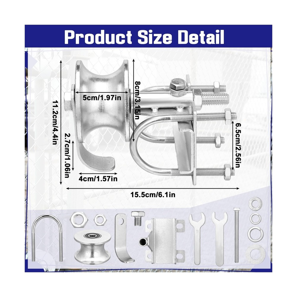 4 Pack Sliding Gate Rollers Rear Pipe Track Wheels for Chain Link Sliding Gat...