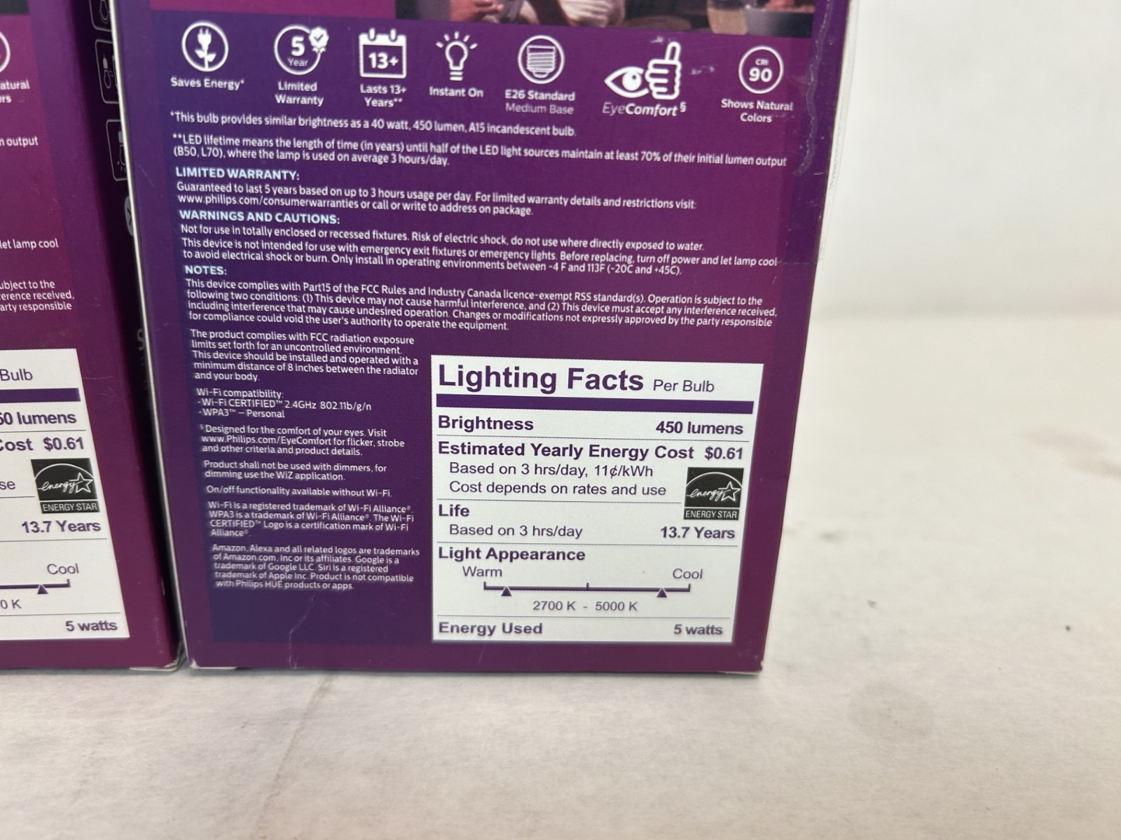 4x Philips Smart Bulb LED 40W Eq. Dimmable Wi-Fi Wiz A15 Standard