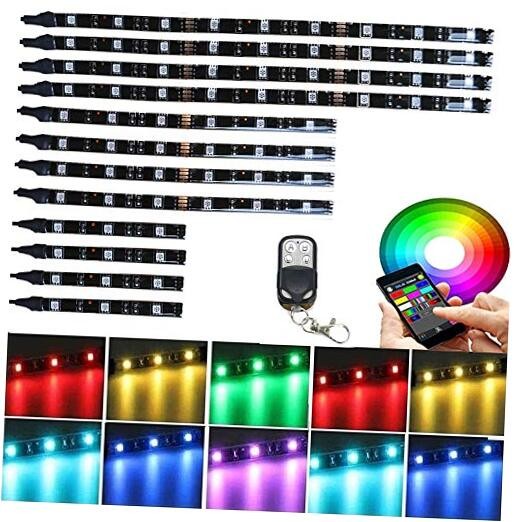 12Pcs Wireless RF Remote APP Control RGB Motorcycle LED Light Kits Flexible