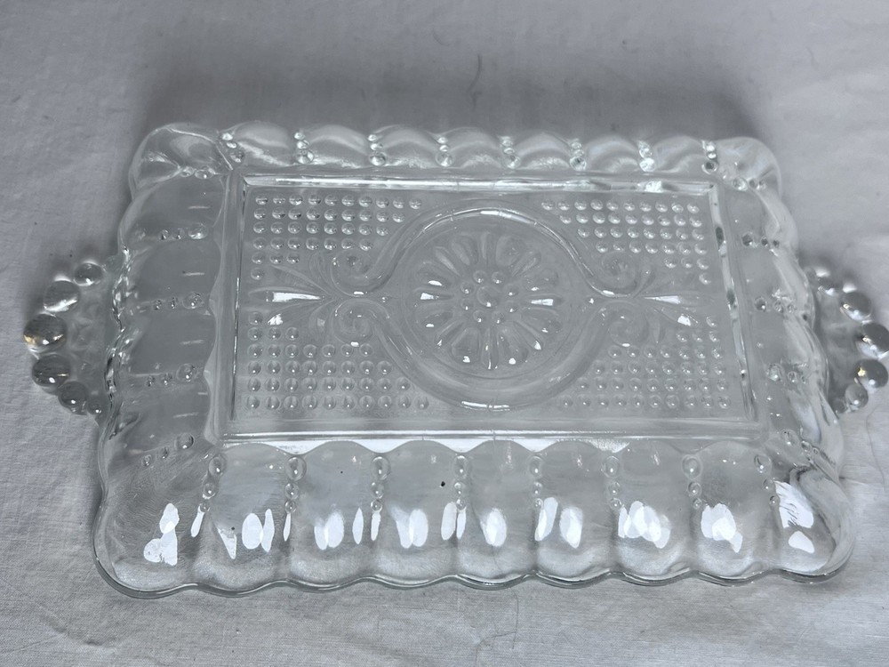 Vintage Clear Rectangular Cut Glass Decorative Candy Dish Platter Tray EUC