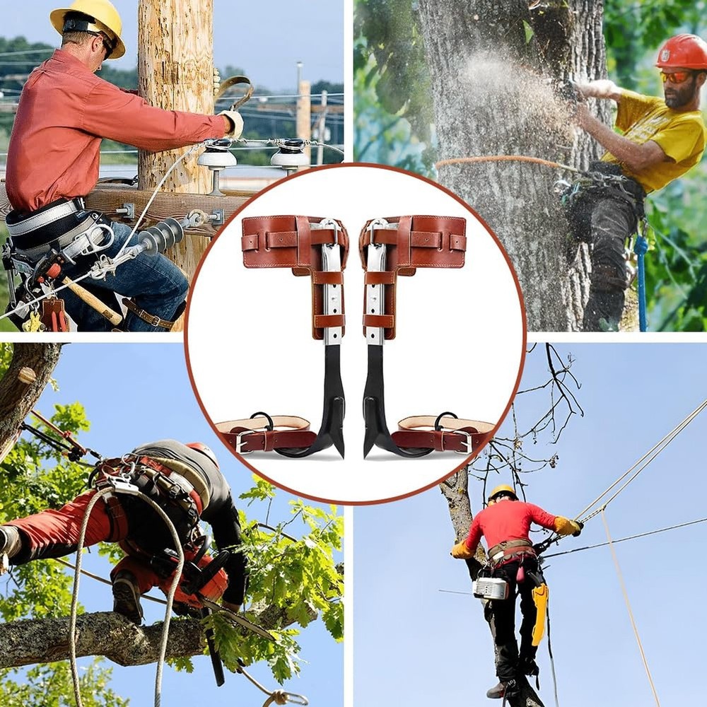Upgrade Leather Tree Climbing Spikes Set, Adjustable Tree Climbing Gear Pole ...